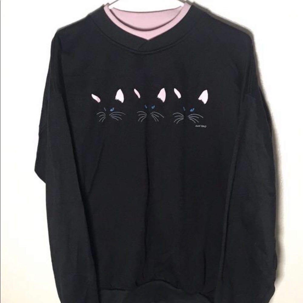 Vintage 1986 Cat Sweatshirt Black and Pink
